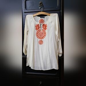 THML Cream Boho Tunic with Bold Orange Embroidery